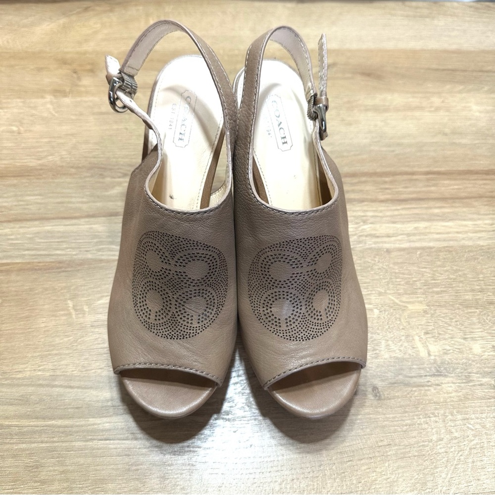 Coach Jade Leather Wedge Open Toe Slingback Sandal - Picture 2 of 13